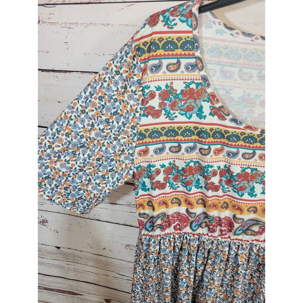 Boho Midi A-Line Dress Blue Ditsy Floral‎ Paisley Print Summer Women's Size 3XL - Picture 7 of 10